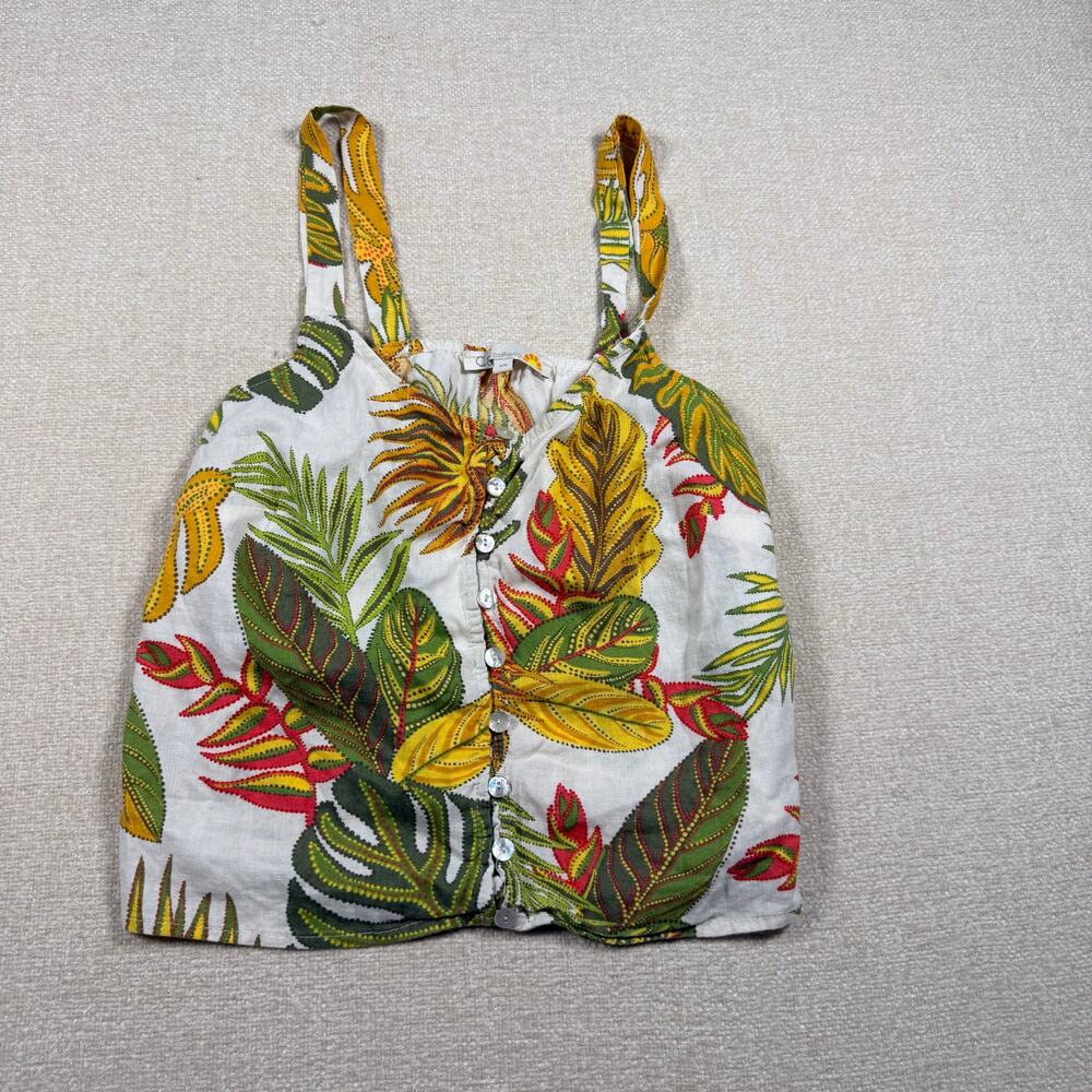 Women’s White Top Cropped Boho Cami Tank Palm Leaf California C&C Vintage XS